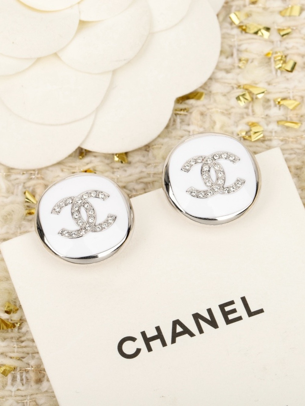 Chanel Silver-Tone Hammered Dome Stud Earrings